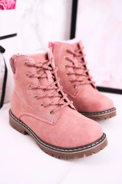 Hot Boto Dziecięce Botki Traperki Ocieplone Futerkiem Różowe London