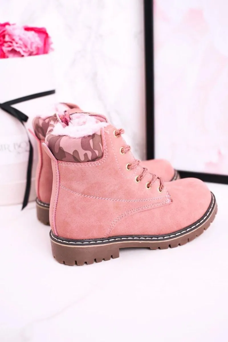 Hot Boto Dziecięce Botki Traperki Ocieplone Futerkiem Różowe London