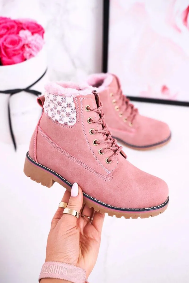 Dziewczęce>Boto Dziecięce Botki Traperki Ocieplone Futerkiem Różowe Forest