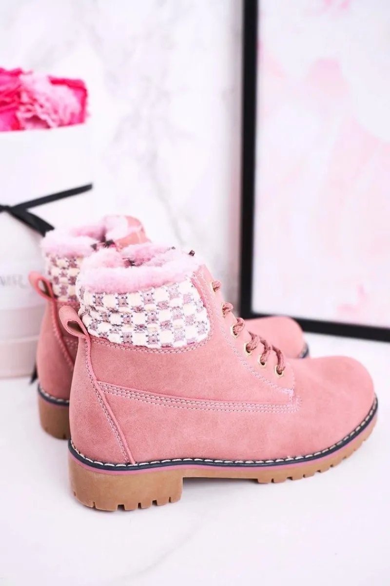 Dziewczęce>Boto Dziecięce Botki Traperki Ocieplone Futerkiem Różowe Forest