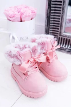 Dziecięce Botki Traperki Ocieplone Futerkiem Różowe Tesoro Dzieci Chłopięce