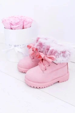 Dziecięce Botki Traperki Ocieplone Futerkiem Różowe Tesoro Dzieci Chłopięce