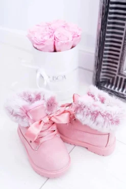Dziecięce Botki Traperki Ocieplone Futerkiem Różowe Tesoro Dzieci Chłopięce