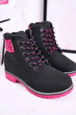 Clearance Dziecięce Botki Traperki Ocieplone Futerkiem Czarne Forest Dzieci Dziewczęce