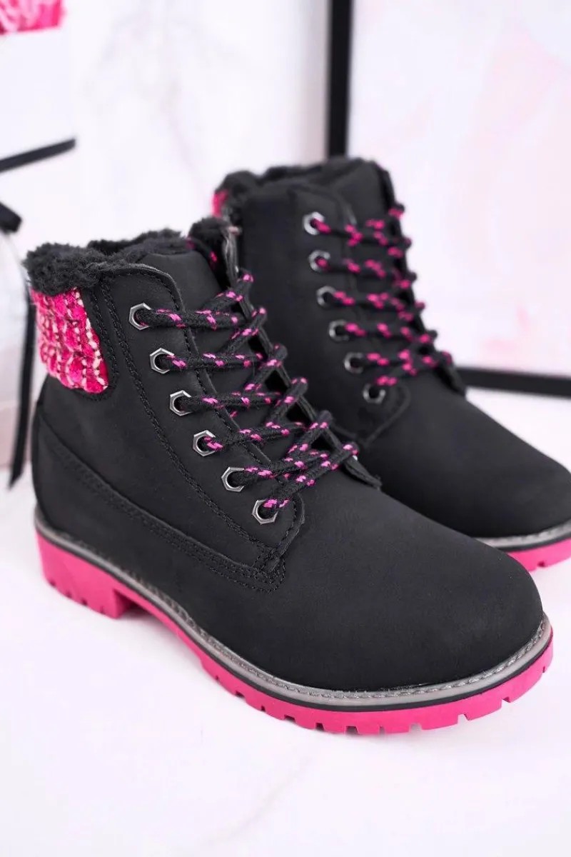 Clearance Dziecięce Botki Traperki Ocieplone Futerkiem Czarne Forest Dzieci Dziewczęce