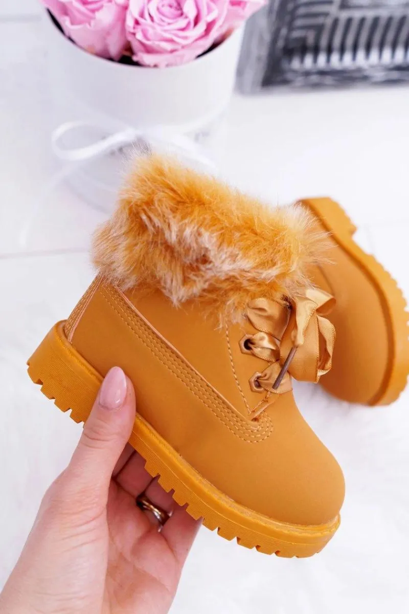 Best Boto Dziecięce Botki Traperki Ocieplone Futerkiem Camel Tesoro Brązowy