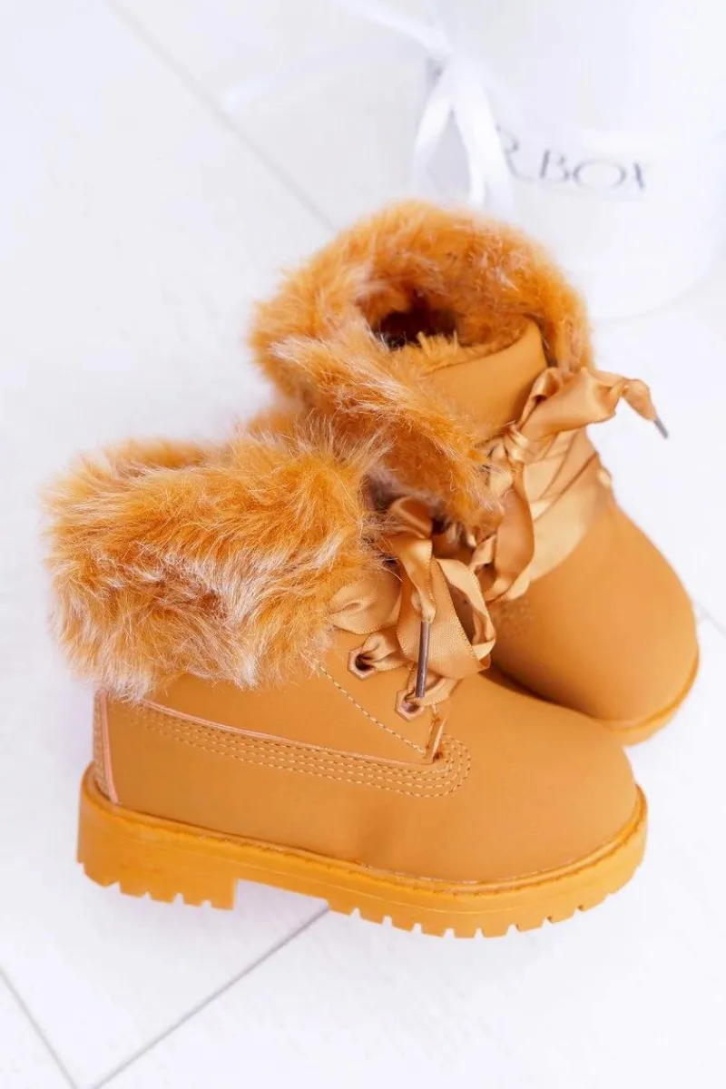 Best Boto Dziecięce Botki Traperki Ocieplone Futerkiem Camel Tesoro Brązowy
