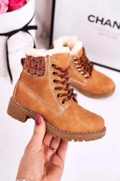 Chłopięce|Dziewczęce>Boto Dziecięce Botki Traperki Ocieplone Futerkiem Beżowe Forest