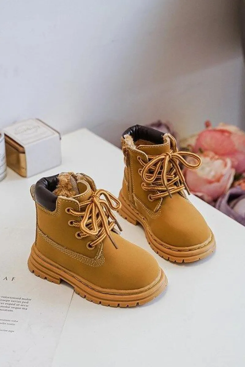 Clearance Dziecięce Botki Trapery Na Suwak Camel Bansi Dzieci Dziewczęce