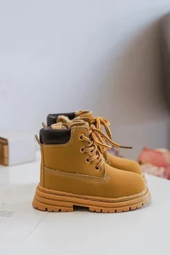 Clearance Dziecięce Botki Trapery Na Suwak Camel Bansi Dzieci Dziewczęce