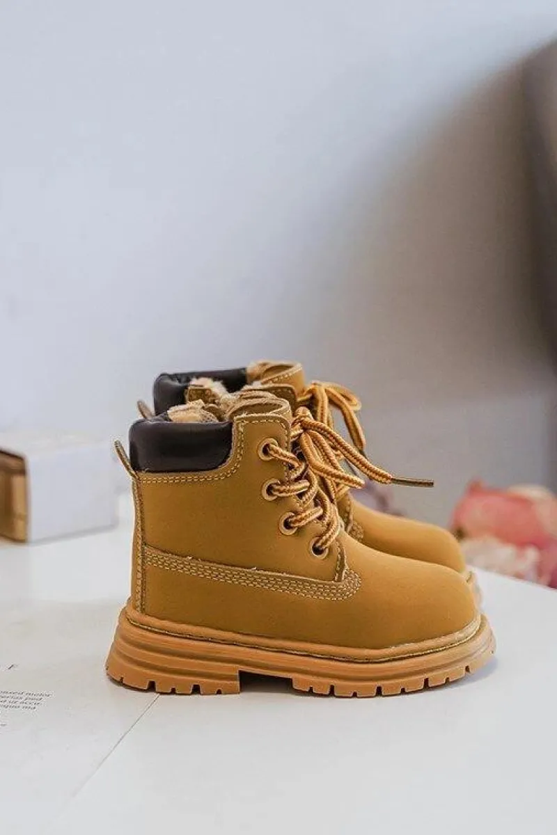 Clearance Dziecięce Botki Trapery Na Suwak Camel Bansi Dzieci Dziewczęce