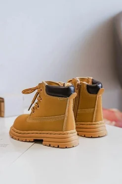 Clearance Dziecięce Botki Trapery Na Suwak Camel Bansi Dzieci Dziewczęce