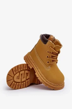 Clearance Dziecięce Botki Trapery Na Suwak Camel Bansi Dzieci Dziewczęce