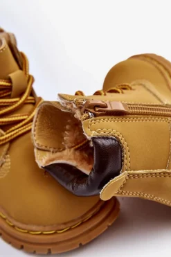 Clearance Dziecięce Botki Trapery Na Suwak Camel Bansi Dzieci Dziewczęce