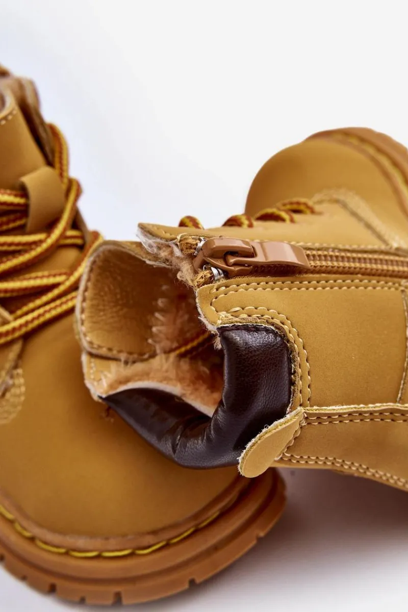 Clearance Dziecięce Botki Trapery Na Suwak Camel Bansi Dzieci Dziewczęce