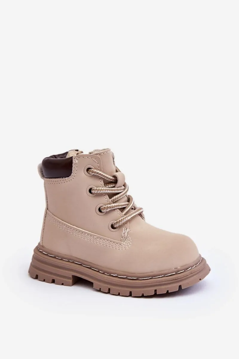 Dziewczęce>Boto Dziecięce Botki Trapery Na Suwak Beżowe Bansi