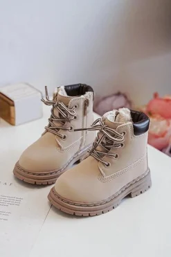 Dziewczęce>Boto Dziecięce Botki Trapery Na Suwak Beżowe Bansi