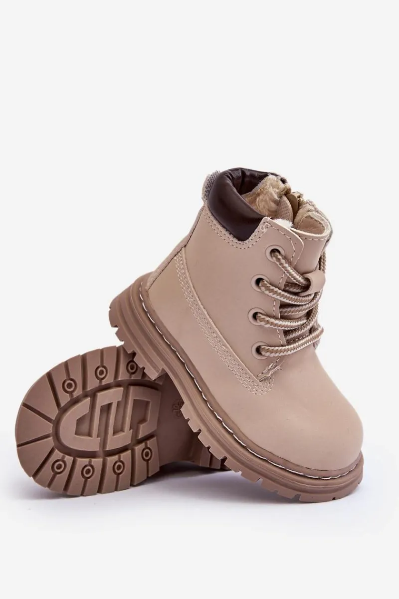 Dziewczęce>Boto Dziecięce Botki Trapery Na Suwak Beżowe Bansi