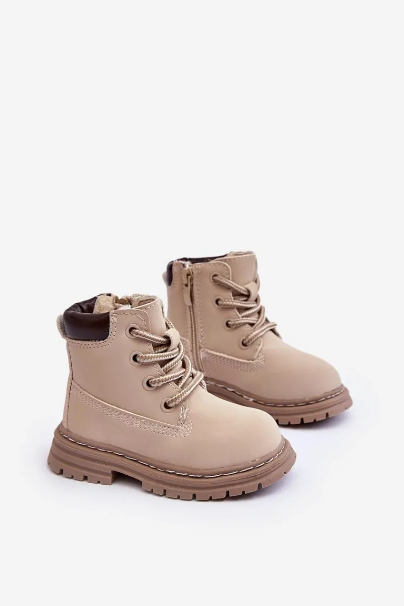 Dziewczęce>Boto Dziecięce Botki Trapery Na Suwak Beżowe Bansi