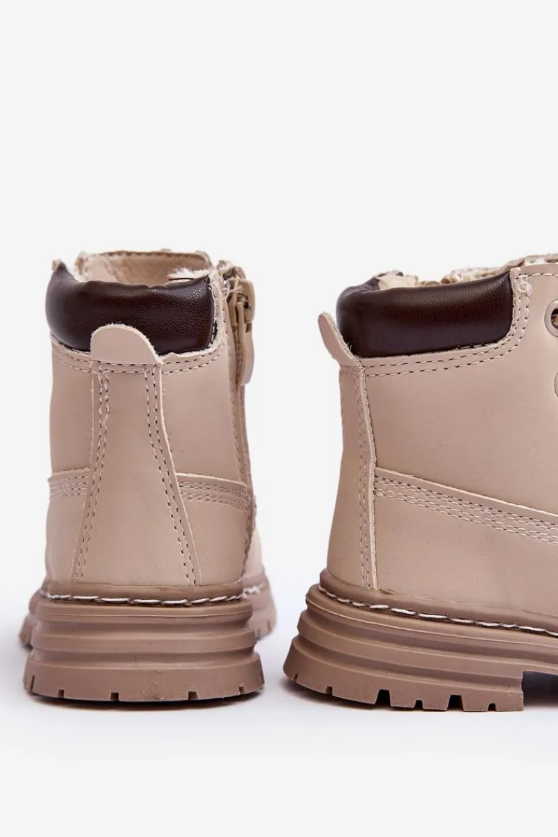 Dziewczęce>Boto Dziecięce Botki Trapery Na Suwak Beżowe Bansi