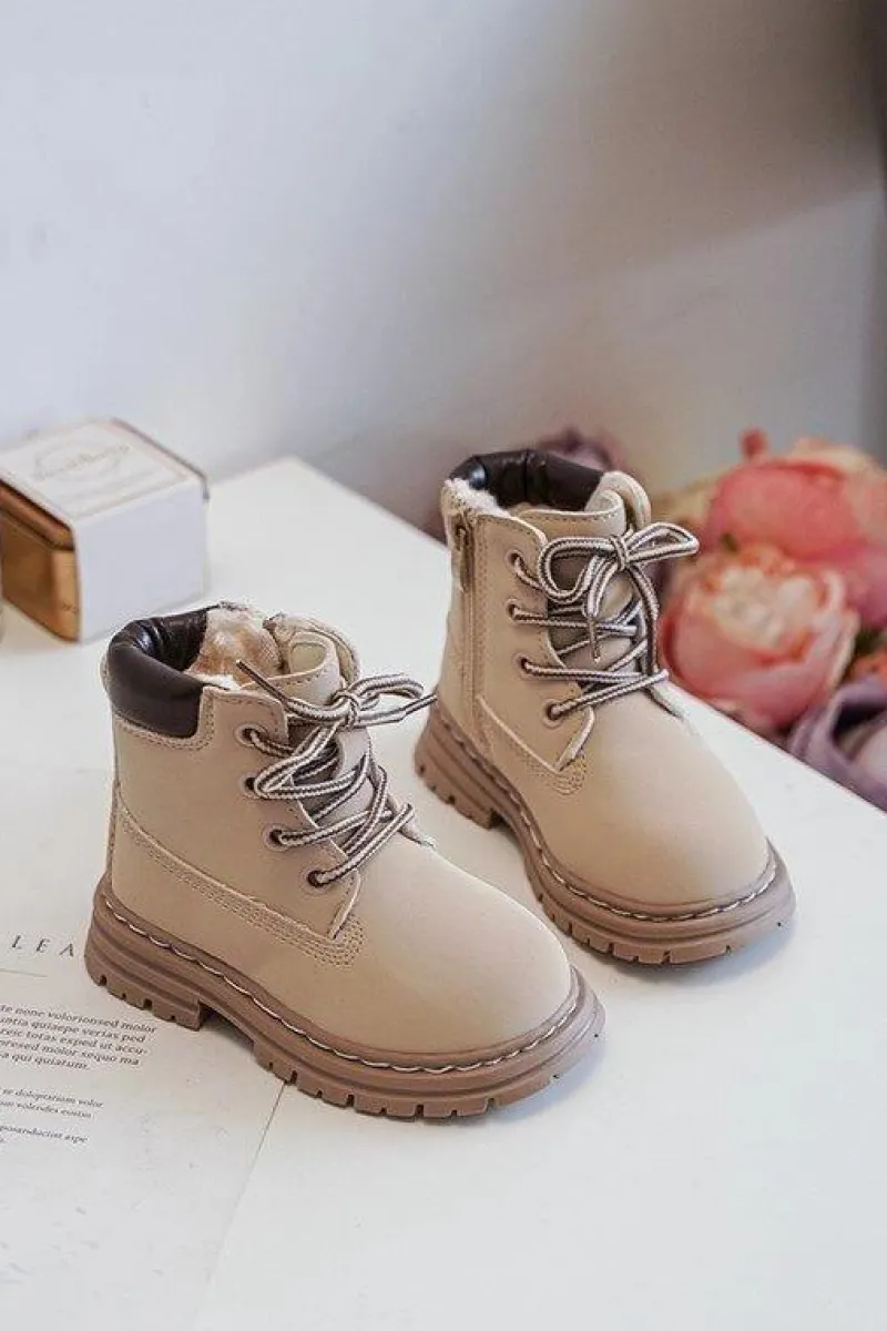 Dziewczęce>Boto Dziecięce Botki Trapery Na Suwak Beżowe Bansi