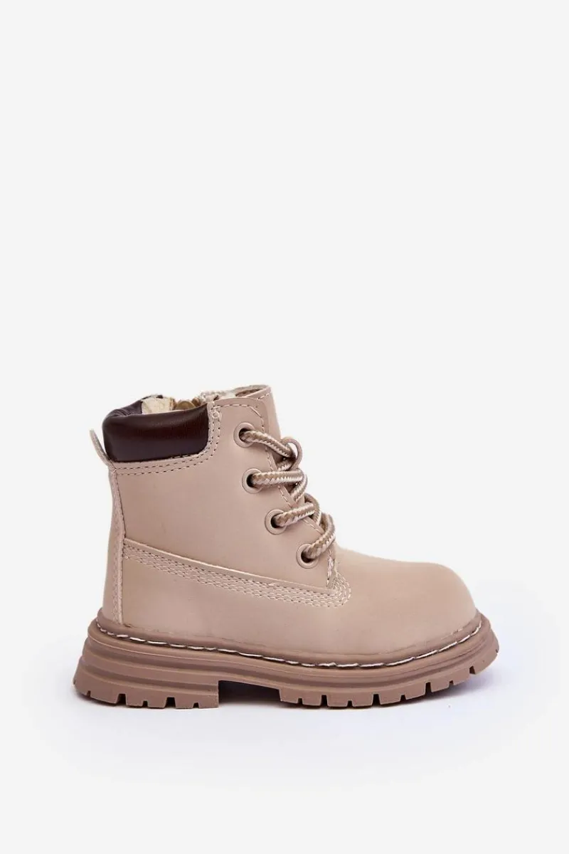 Dziewczęce>Boto Dziecięce Botki Trapery Na Suwak Beżowe Bansi