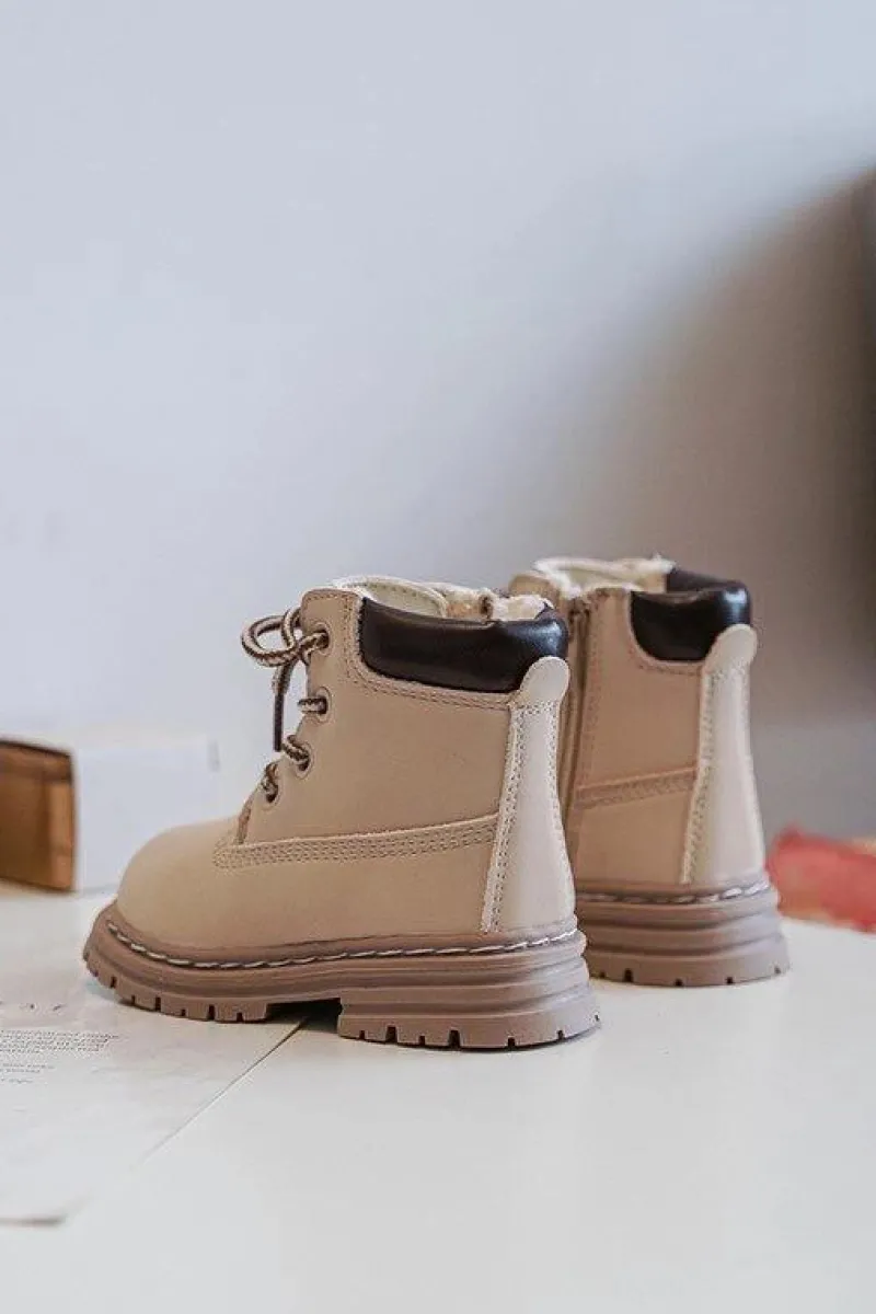 Dziewczęce>Boto Dziecięce Botki Trapery Na Suwak Beżowe Bansi