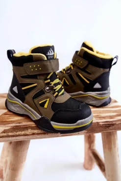 Sale Dziecięce Botki Trapery Ocieplane Wełną Khaki Marco Dzieci Chłopięce