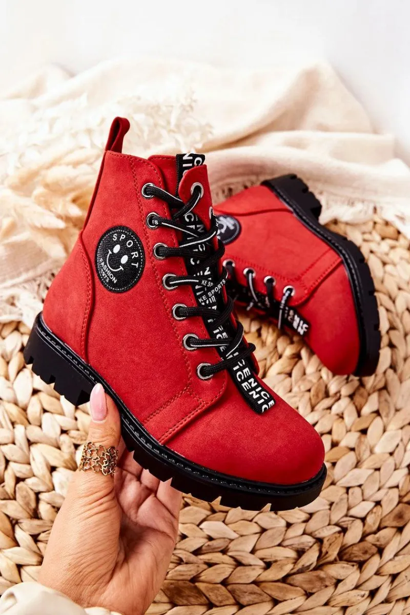 Best Buty damskie Vinceza Dziecięce Botki Workery Czerwone Mini Aspen