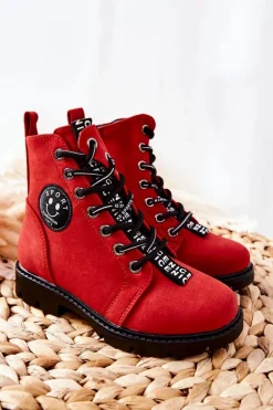 Best Buty damskie Vinceza Dziecięce Botki Workery Czerwone Mini Aspen