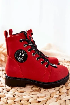 Best Buty damskie Vinceza Dziecięce Botki Workery Czerwone Mini Aspen