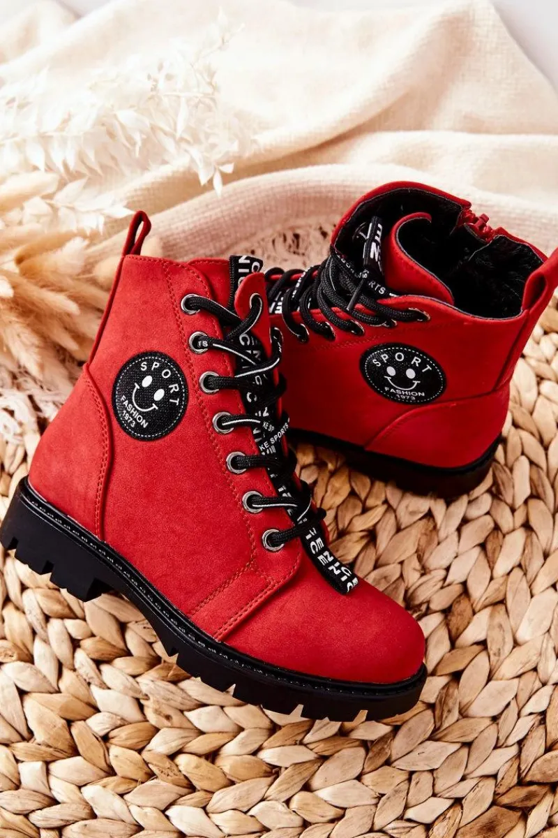 Best Buty damskie Vinceza Dziecięce Botki Workery Czerwone Mini Aspen