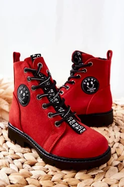 Best Buty damskie Vinceza Dziecięce Botki Workery Czerwone Mini Aspen