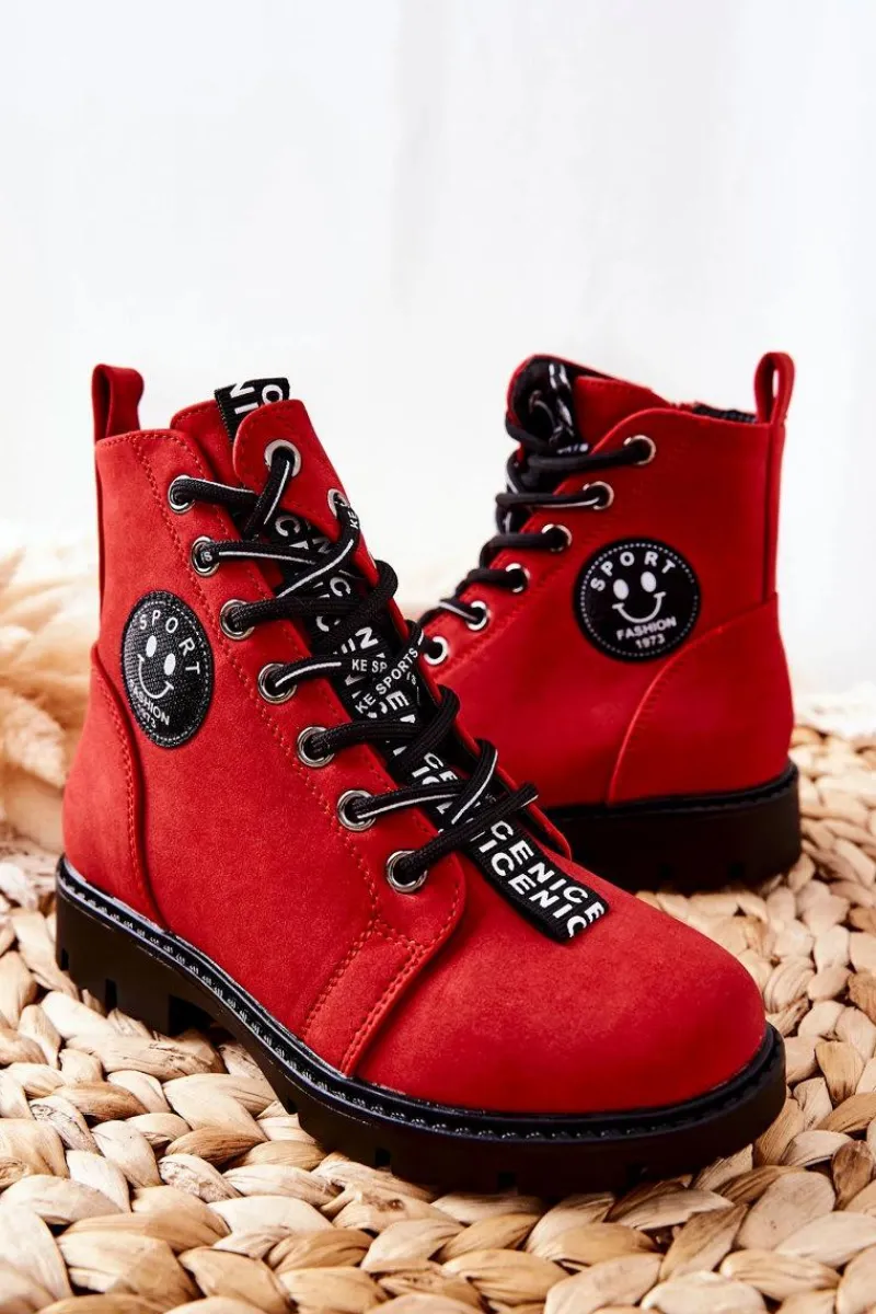 Best Buty damskie Vinceza Dziecięce Botki Workery Czerwone Mini Aspen