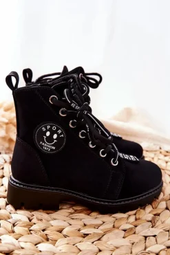 Chłopięce|Dziewczęce></noscript>Buty damskie Vinceza Dziecięce Botki Workery Czarne Mini Aspen