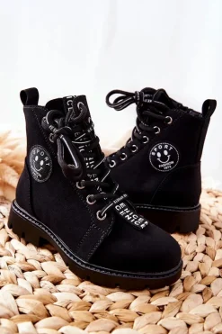 Chłopięce|Dziewczęce></noscript>Buty damskie Vinceza Dziecięce Botki Workery Czarne Mini Aspen