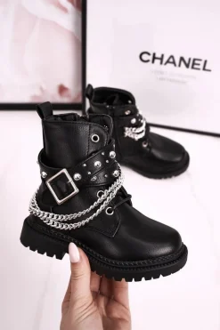 Sale Boto Dziecięce Botki Z Łańcuchem Ocieplone Futerkiem Czarne Dolly