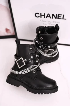 Sale Boto Dziecięce Botki Z Łańcuchem Ocieplone Futerkiem Czarne Dolly