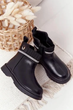 Hot Boto Dziecięce Botki Z Cekinami Czarne Toffees