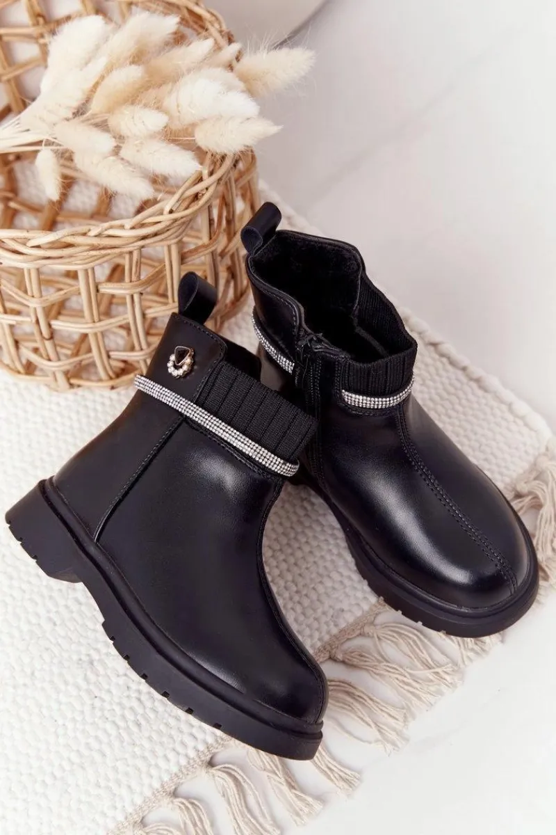 Hot Boto Dziecięce Botki Z Cekinami Czarne Toffees