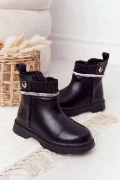 Hot Boto Dziecięce Botki Z Cekinami Czarne Toffees