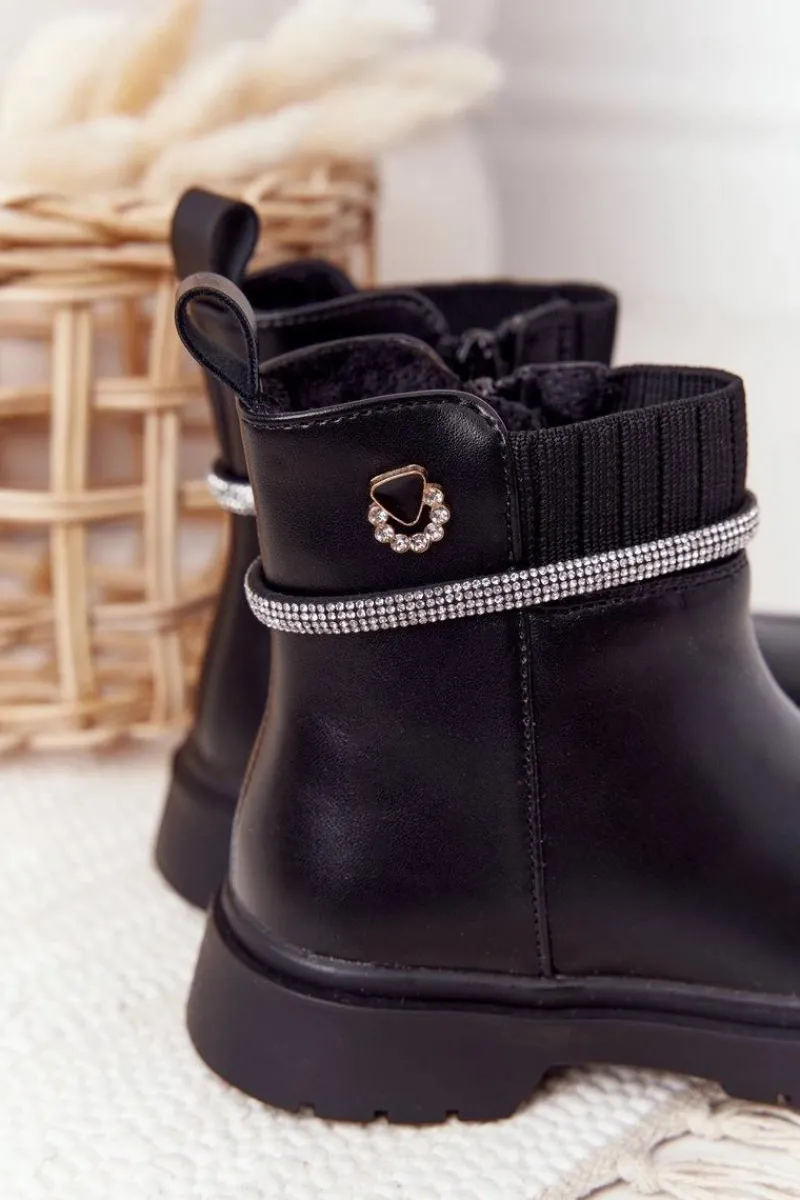 Hot Boto Dziecięce Botki Z Cekinami Czarne Toffees