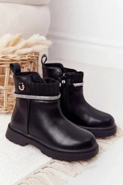 Hot Boto Dziecięce Botki Z Cekinami Czarne Toffees