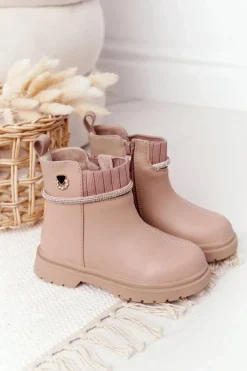 Dziewczęce>Boto Dziecięce Botki Z Cekinami Beżowe Toffees