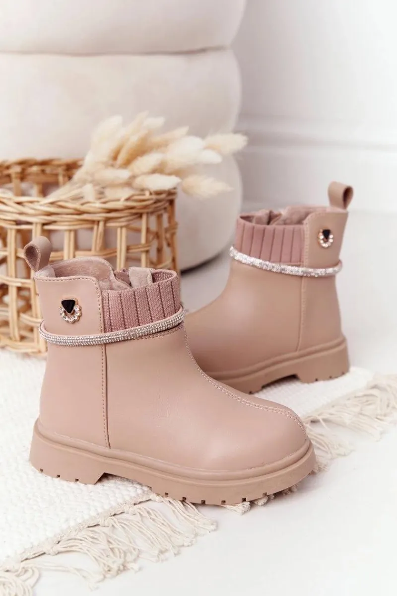 Dziewczęce>Boto Dziecięce Botki Z Cekinami Beżowe Toffees