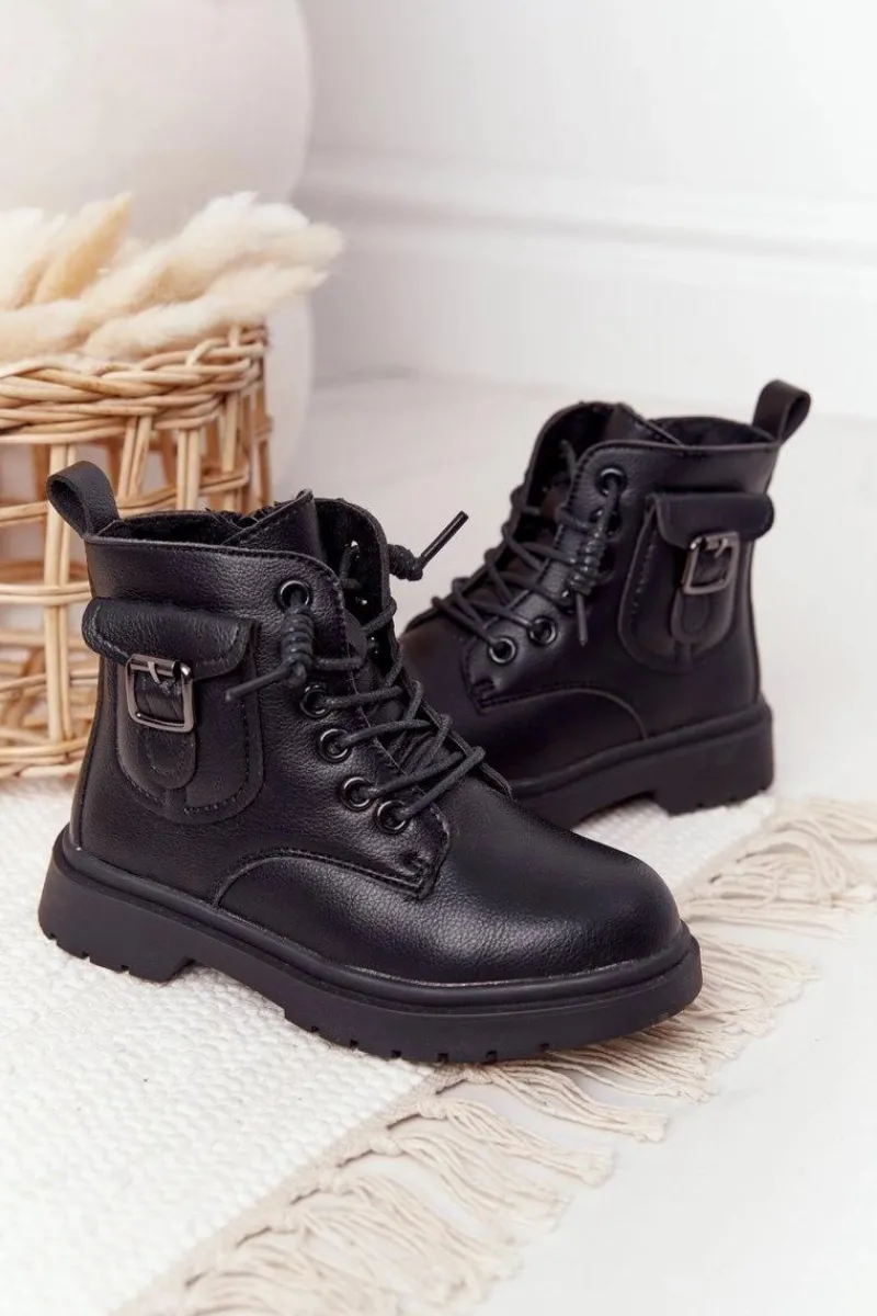 Dziewczęce>Boto Dziecięce Botki Z Kieszonką Czarne TikTok