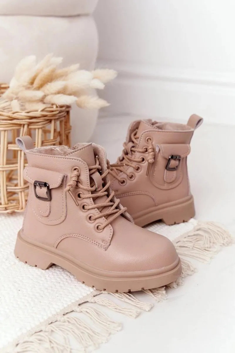 Hot Dziecięce Botki Z Kieszonką Beżowe TikTok Dzieci Dziewczęce