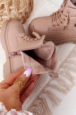 Hot Dziecięce Botki Z Kieszonką Beżowe TikTok Dzieci Dziewczęce