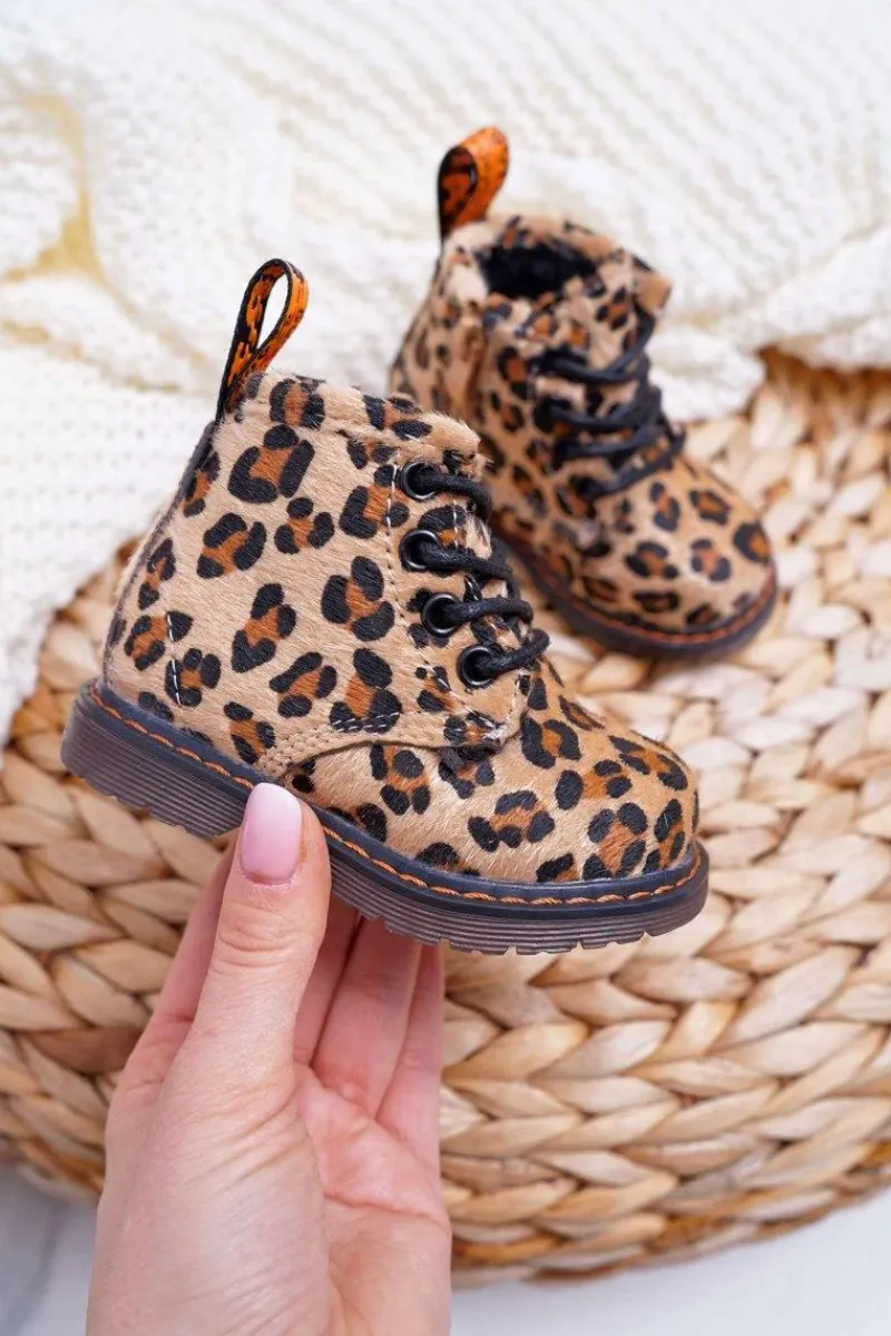 New Boto Dziecięce Botki z Suwakiem W Panterkę Lilo