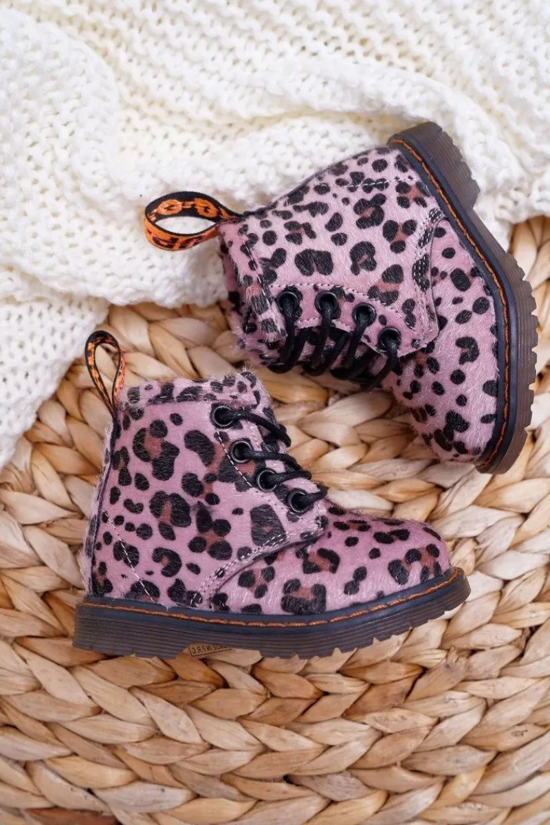 Best Boto Dziecięce Botki z Suwakiem Różowe W Panterkę Lilo